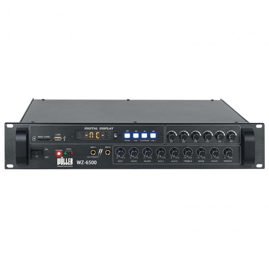 WÖLLER WZ-6500  500W 100V 6 Bölge Kontrollü Usb-Sd-Bt Amfi 